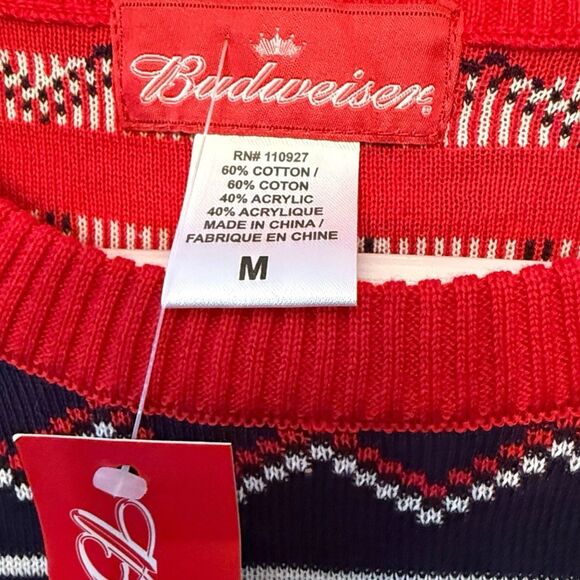 Budweiser Beer Ugly Christmas Sweater Blue Red Medium M Holiday Fair Isle Bud Ne - Picture 6 of 6